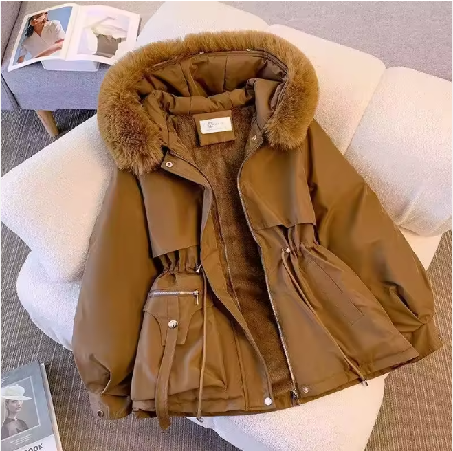 Short with Fur Collar Pie to Overcome Waist Collection Winter Plus Fleece Loose Padded Jacket Casual Coat Cotton