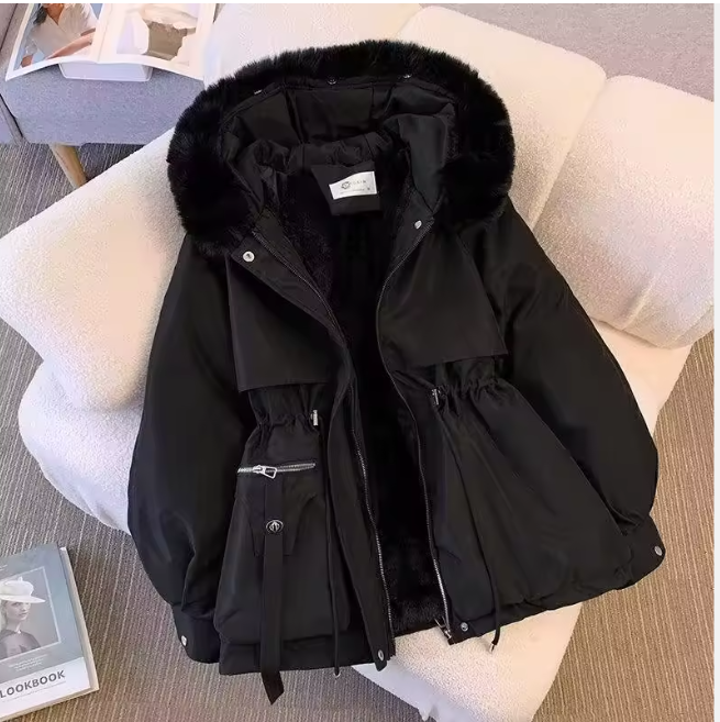 Short with Fur Collar Pie to Overcome Waist Collection Winter Plus Fleece Loose Padded Jacket Casual Coat Cotton