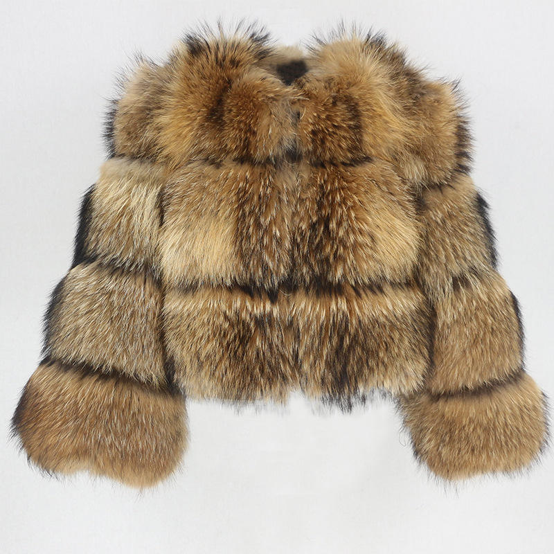 RNSHANGER Women Fake Raccoon Fur Jacket Autumn Winter Warm Coats Short Coat Jackets Furry Outerwear Elegant Thick Warm Coats