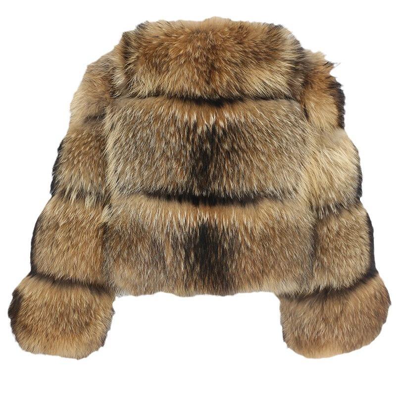 RNSHANGER Women Fake Raccoon Fur Jacket Autumn Winter Warm Coats Short Coat Jackets Furry Outerwear Elegant Thick Warm Coats