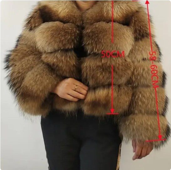 RNSHANGER Women Fake Raccoon Fur Jacket Autumn Winter Warm Coats Short Coat Jackets Furry Outerwear Elegant Thick Warm Coats