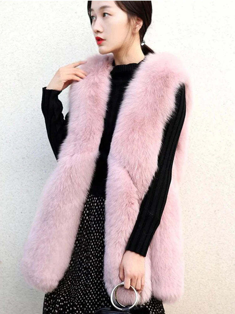 ZADORIN New Arrival Long Faux Fur Vest Fluffy Jacket Coats Women Slim Faux Fur Coat High Quality Patchwork Fake Fur Gilet