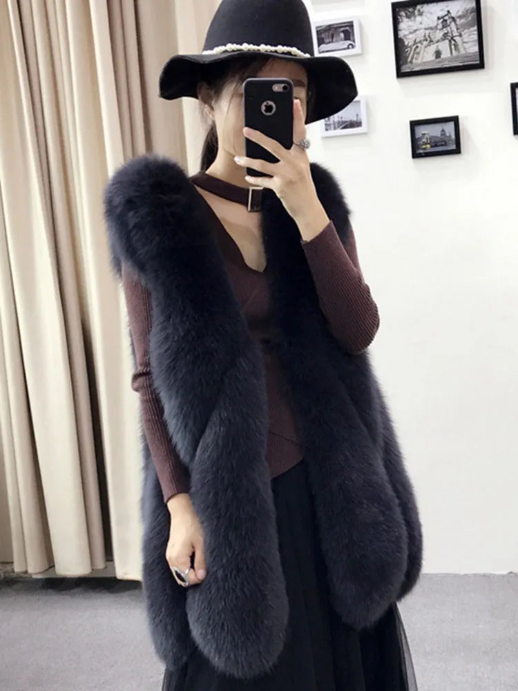 ZADORIN New Arrival Long Faux Fur Vest Fluffy Jacket Coats Women Slim Faux Fur Coat High Quality Patchwork Fake Fur Gilet