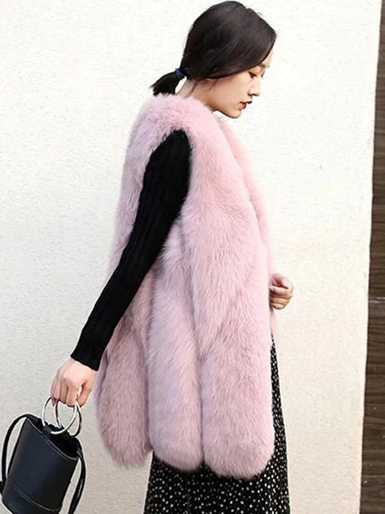 ZADORIN New Arrival Long Faux Fur Vest Fluffy Jacket Coats Women Slim Faux Fur Coat High Quality Patchwork Fake Fur Gilet