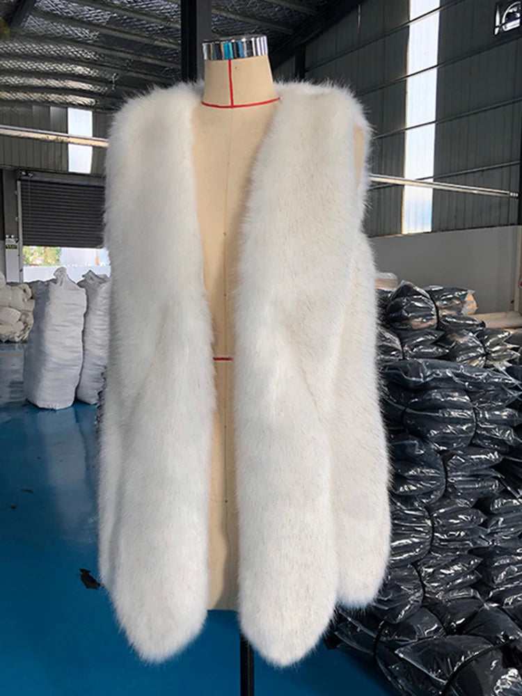 ZADORIN New Arrival Long Faux Fur Vest Fluffy Jacket Coats Women Slim Faux Fur Coat High Quality Patchwork Fake Fur Gilet