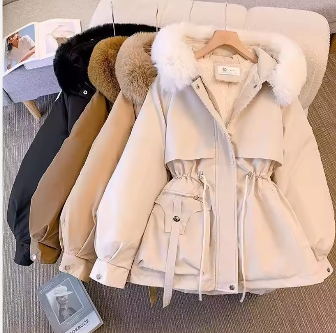 Short with Fur Collar Pie to Overcome Waist Collection Winter Plus Fleece Loose Padded Jacket Casual Coat Cotton