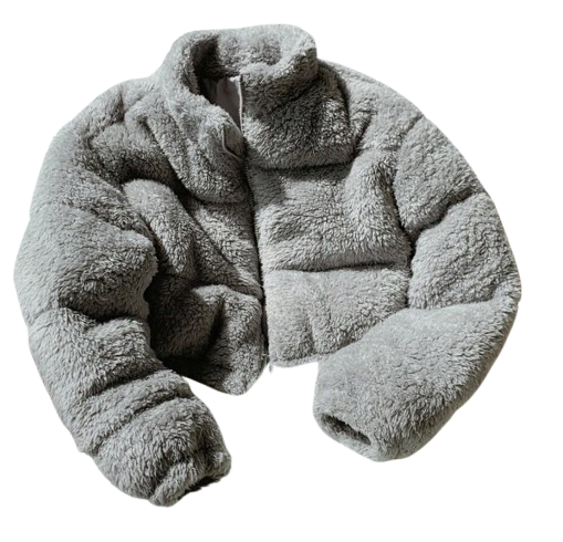 Comfortcana Women Solid Color Long Sleeve Casual Cropped Fluffy Jacket In Fall/Winter